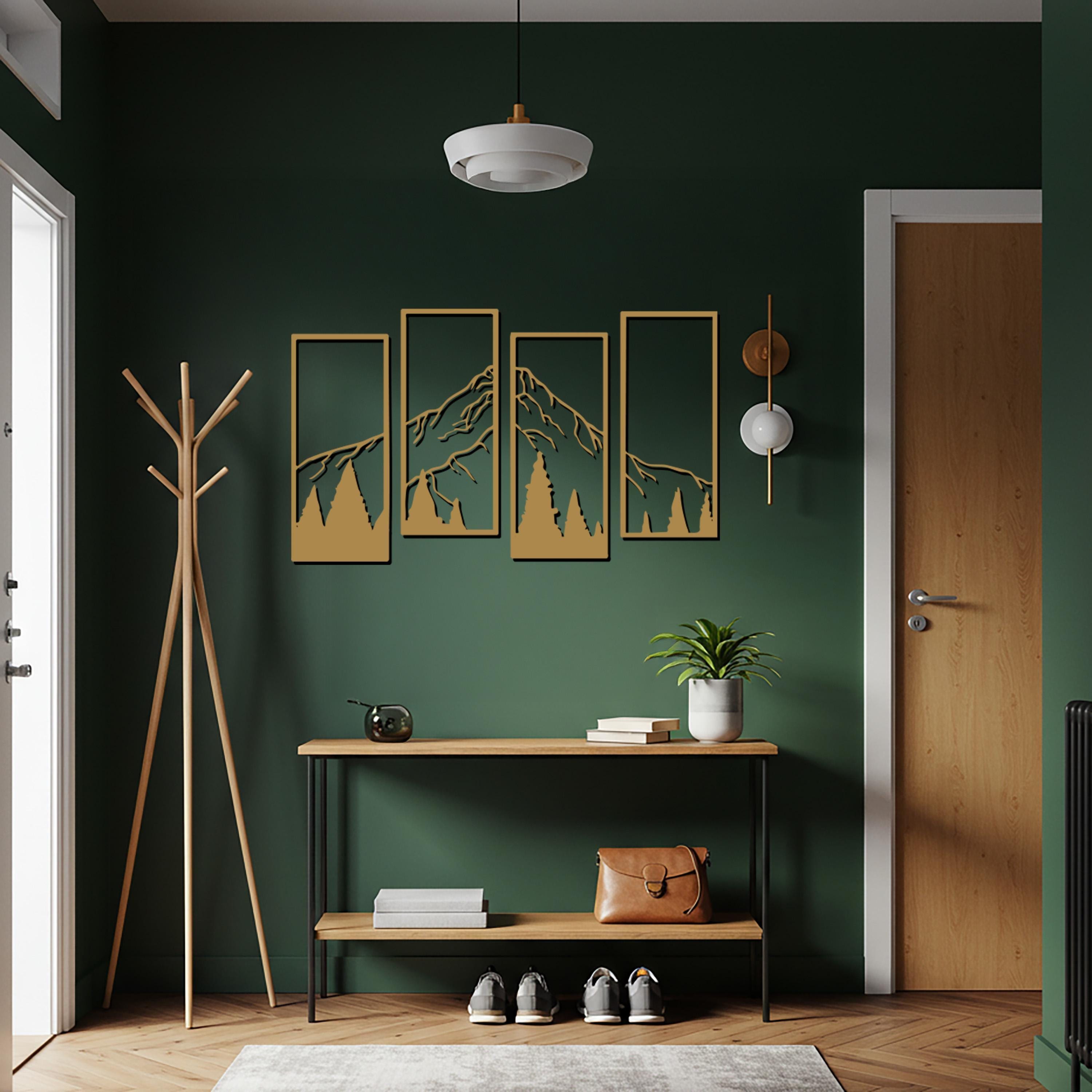 Mountain Metal Wall Art, Geometric Forest Decor, 4 Panel Set