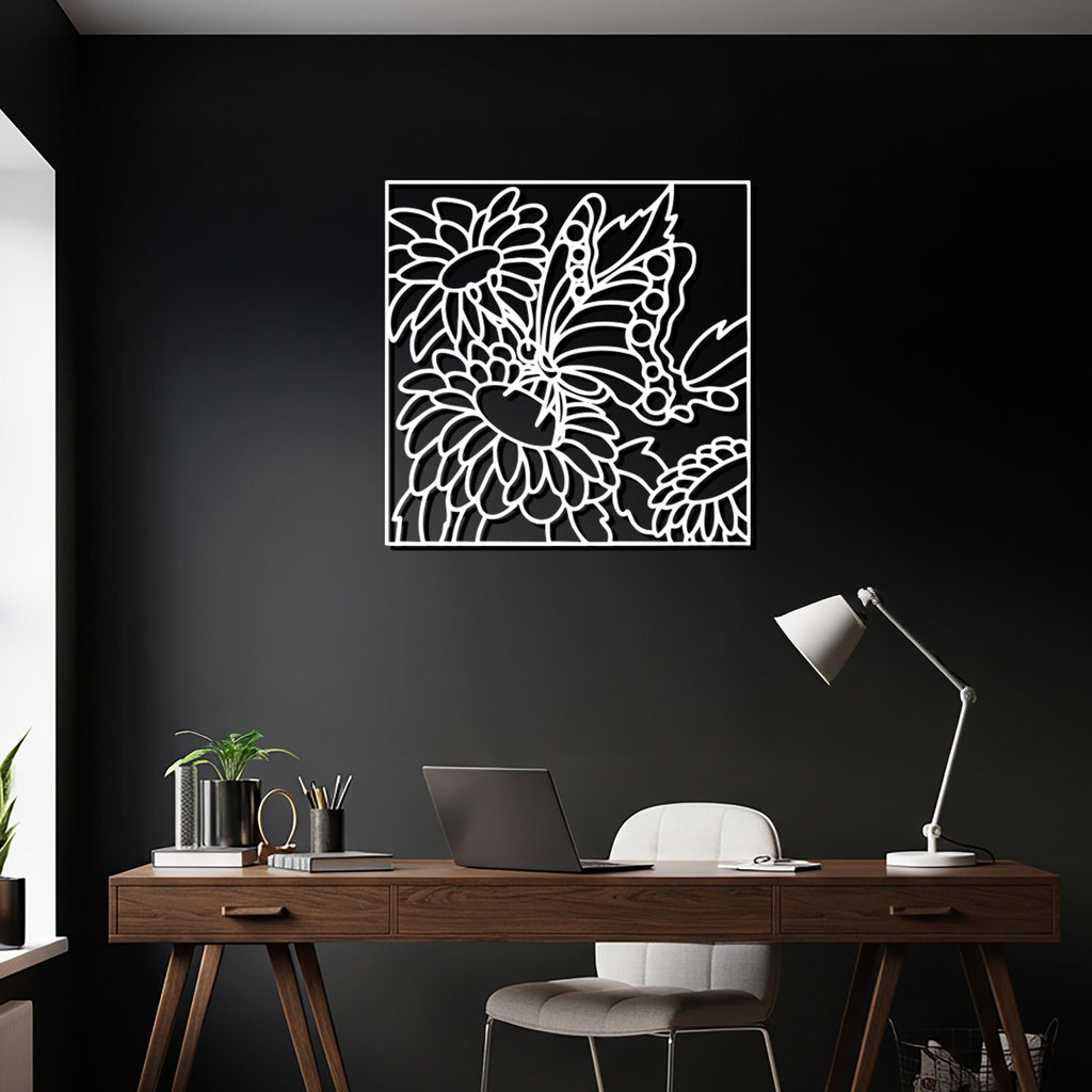 Butterfly & Daisy Metal Wall Art – Modern Floral Sculpture