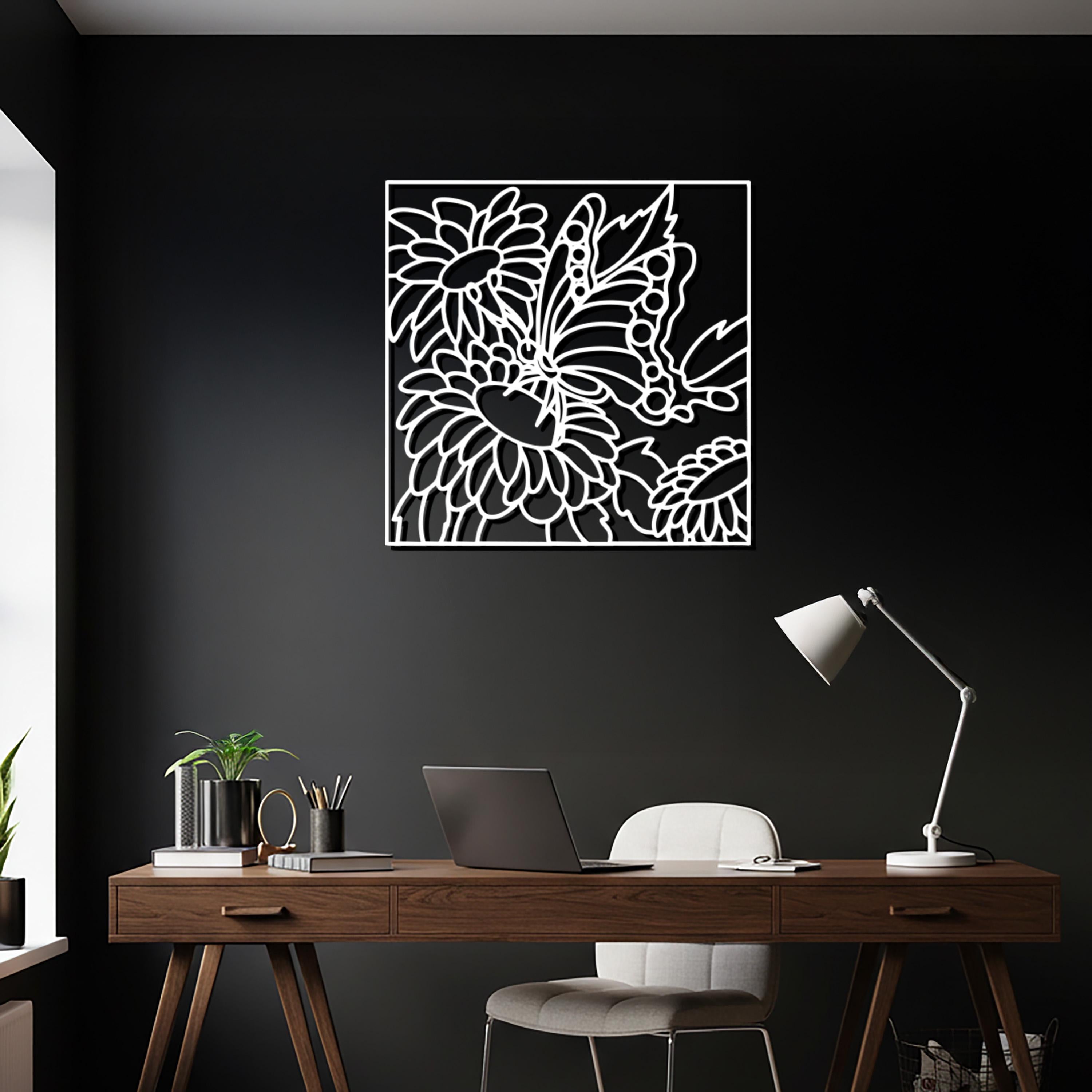 Butterfly & Daisy Metal Wall Art – Modern Floral Sculpture