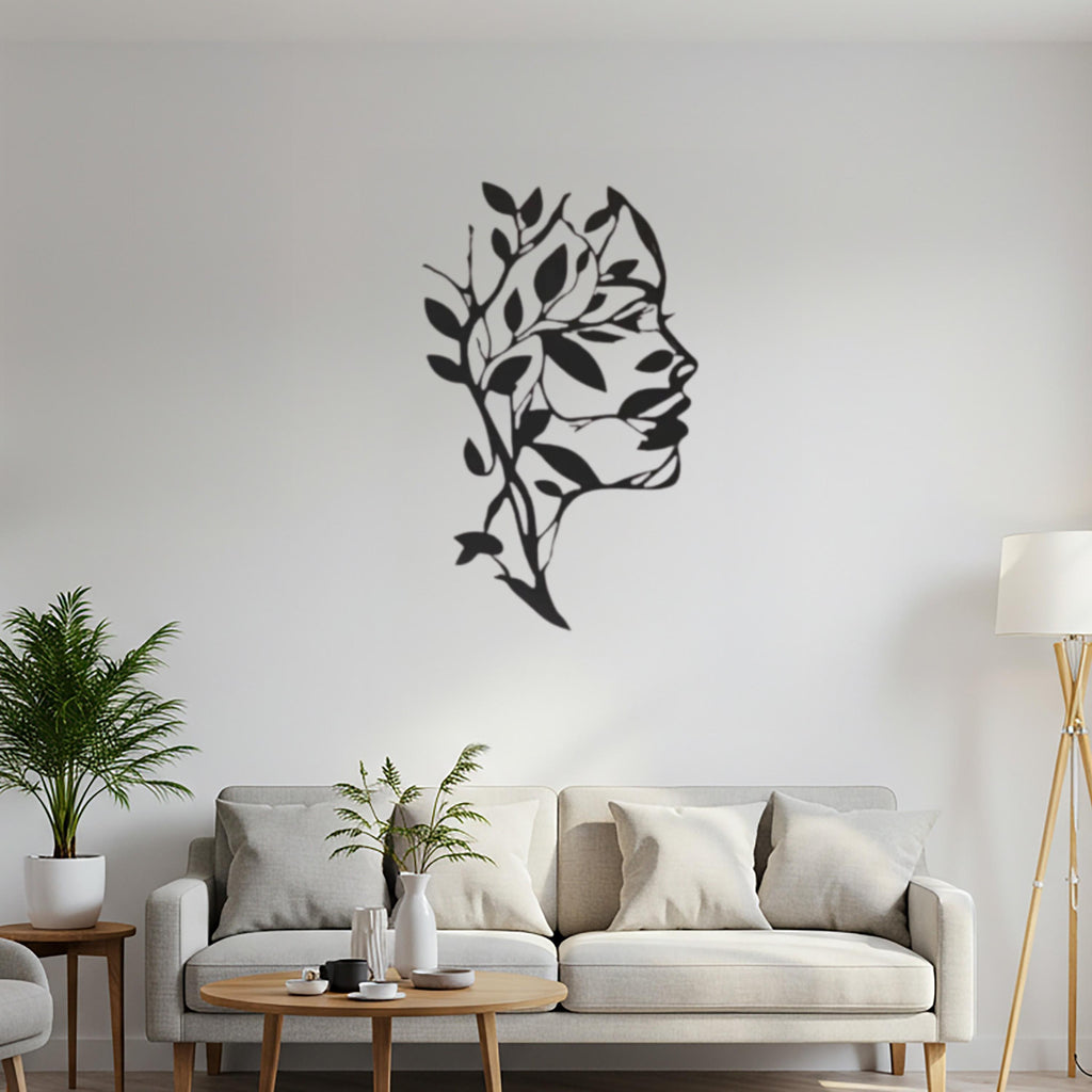 Botanical Woman Metal Wall Art, Floral Silhouette Decor, Nature Goddess Hanging
