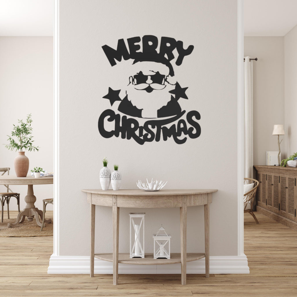 Merry Christmas Santa Metal Wall Art | Modern Santa Claus Holiday Decor