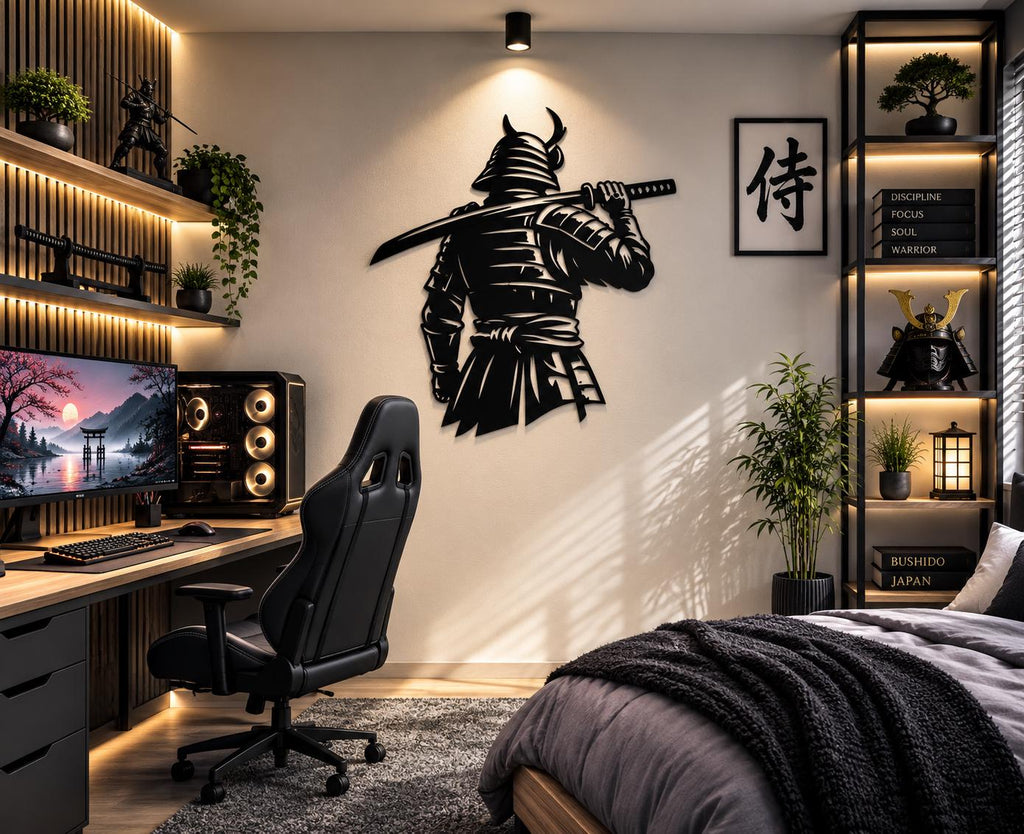Samurai Metal Wall Art, Japanese Warrior Decor