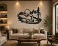 Fishing Metal Wall Art, Rustic Cabin Lake Scene Silhouette