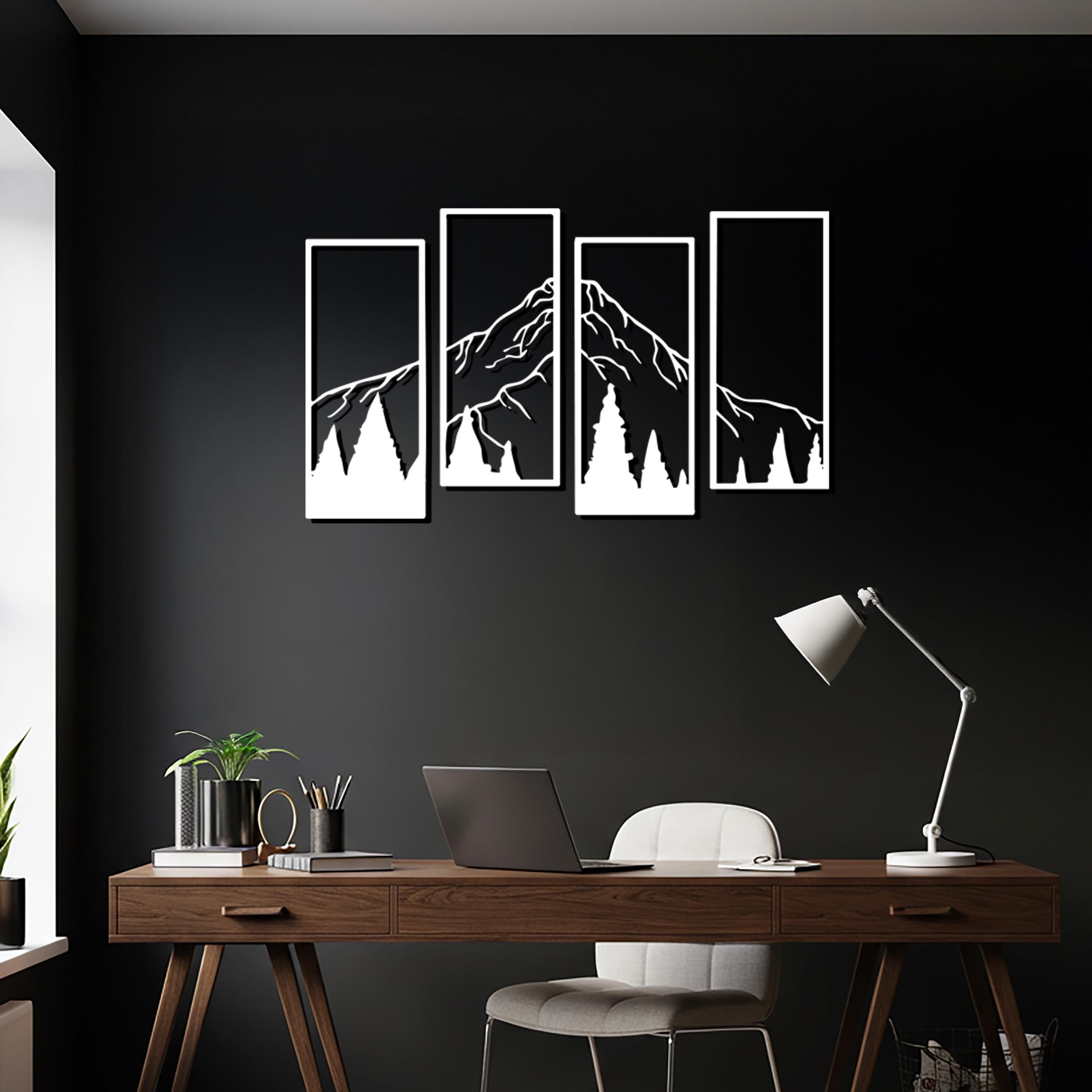 Mountain Metal Wall Art, Geometric Forest Decor, 4 Panel Set