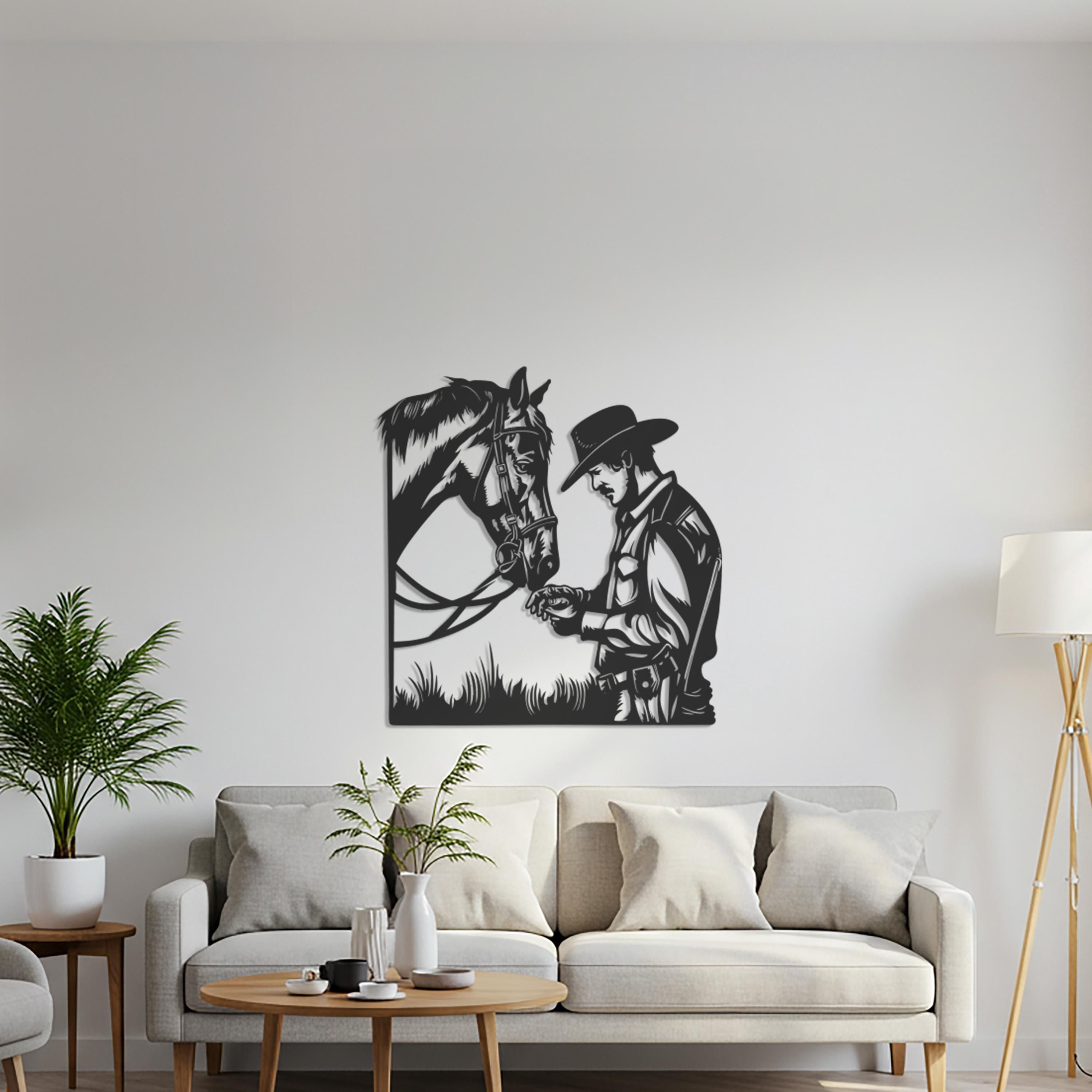 Cowboy and Horse Metal Wall Art – Rustic Western Silhouette