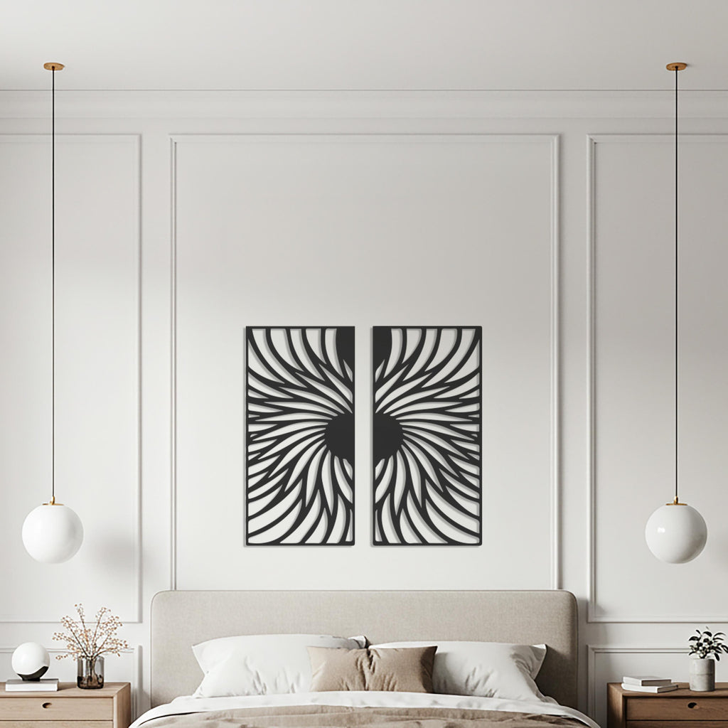 Spiral Metal Wall Art, Geometric Line Design, Modern Home Decor, Set of 2