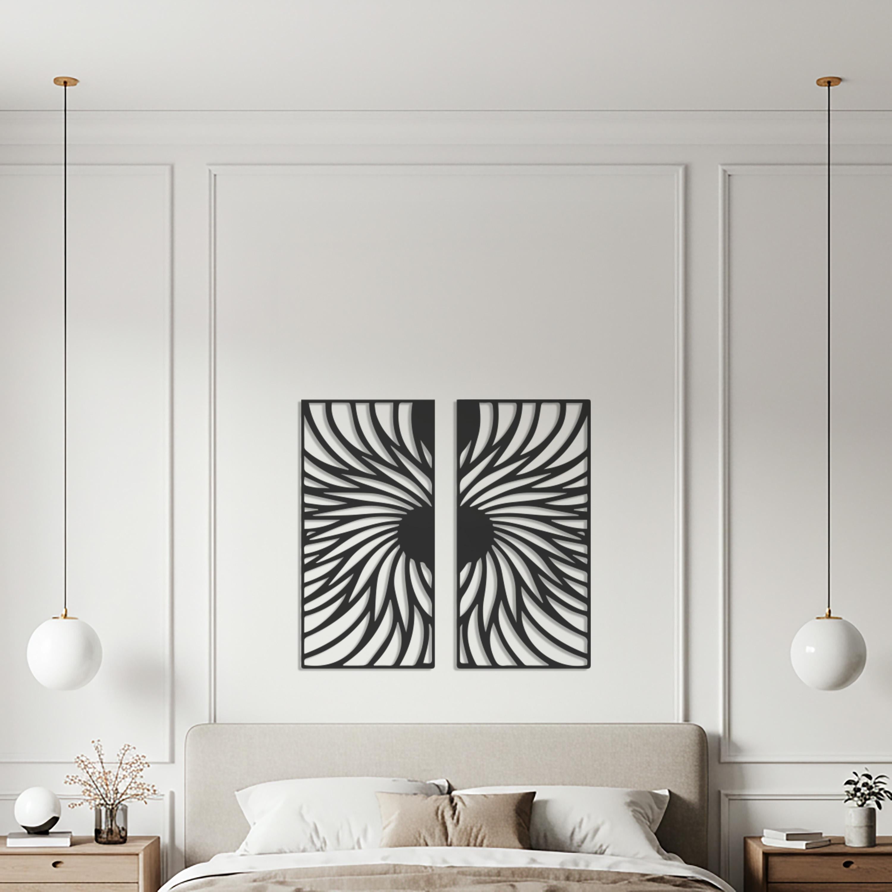 Spiral Metal Wall Art, Geometric Line Design, Modern Home Decor, Set of 2