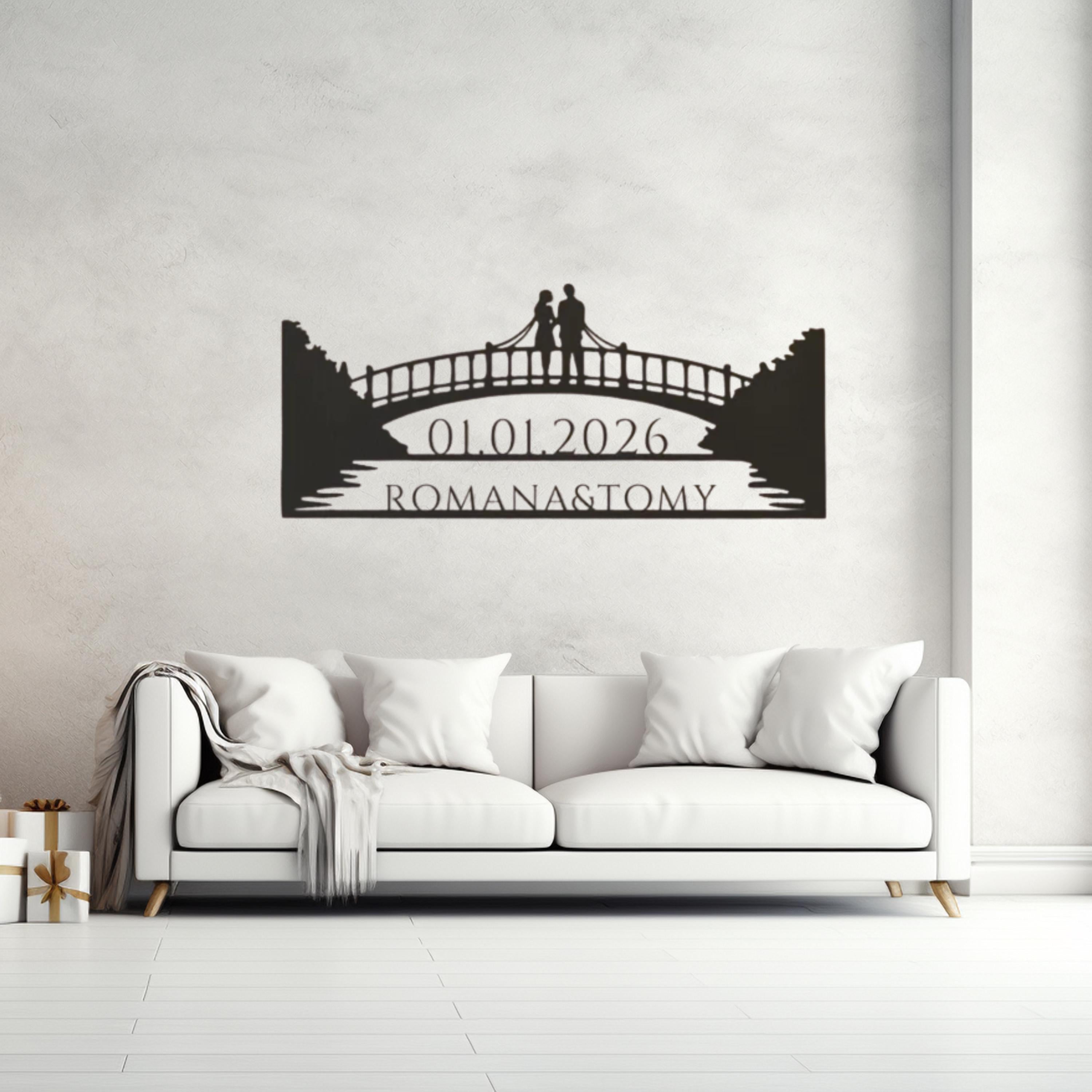 Valentine Personalized Bridge Metal Wall Art – Romantic Gift